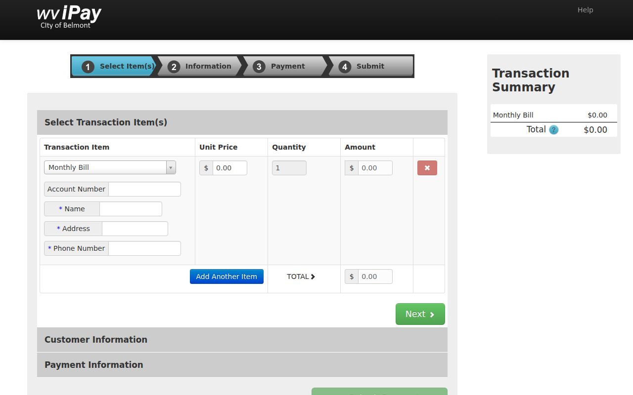 Belmont court docket citation payment field screen