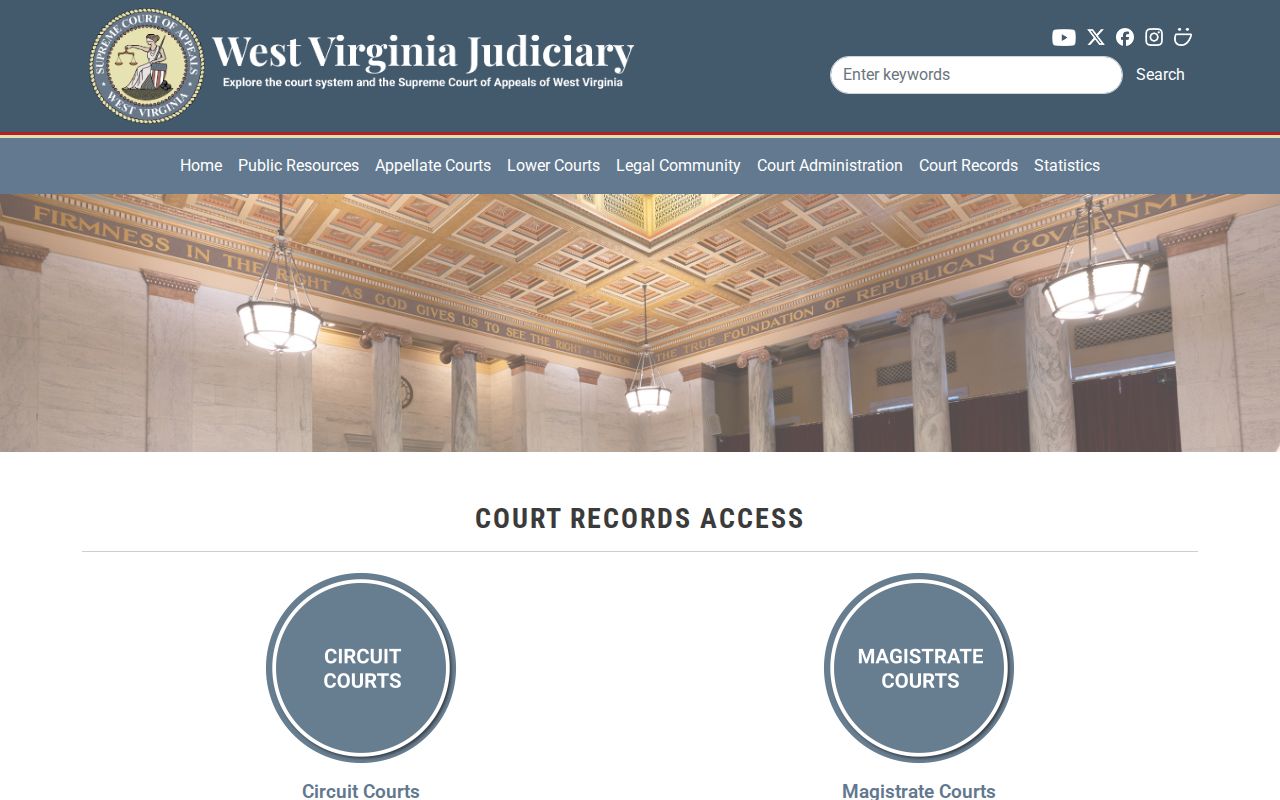 West Virginia court record access page for Circuit and Magistrate searches